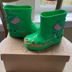 Mini Melissa Green Dinosaur George Peppa pig Kids Rain Boots size 8 wellys